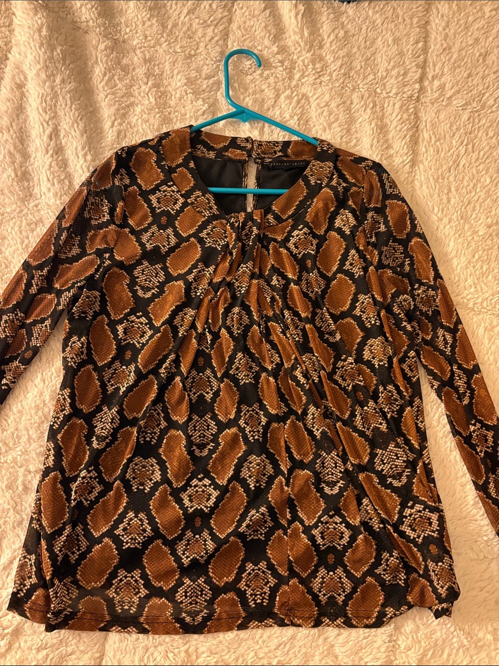Womens Brown Snake-Print Long Sleeve Blouse